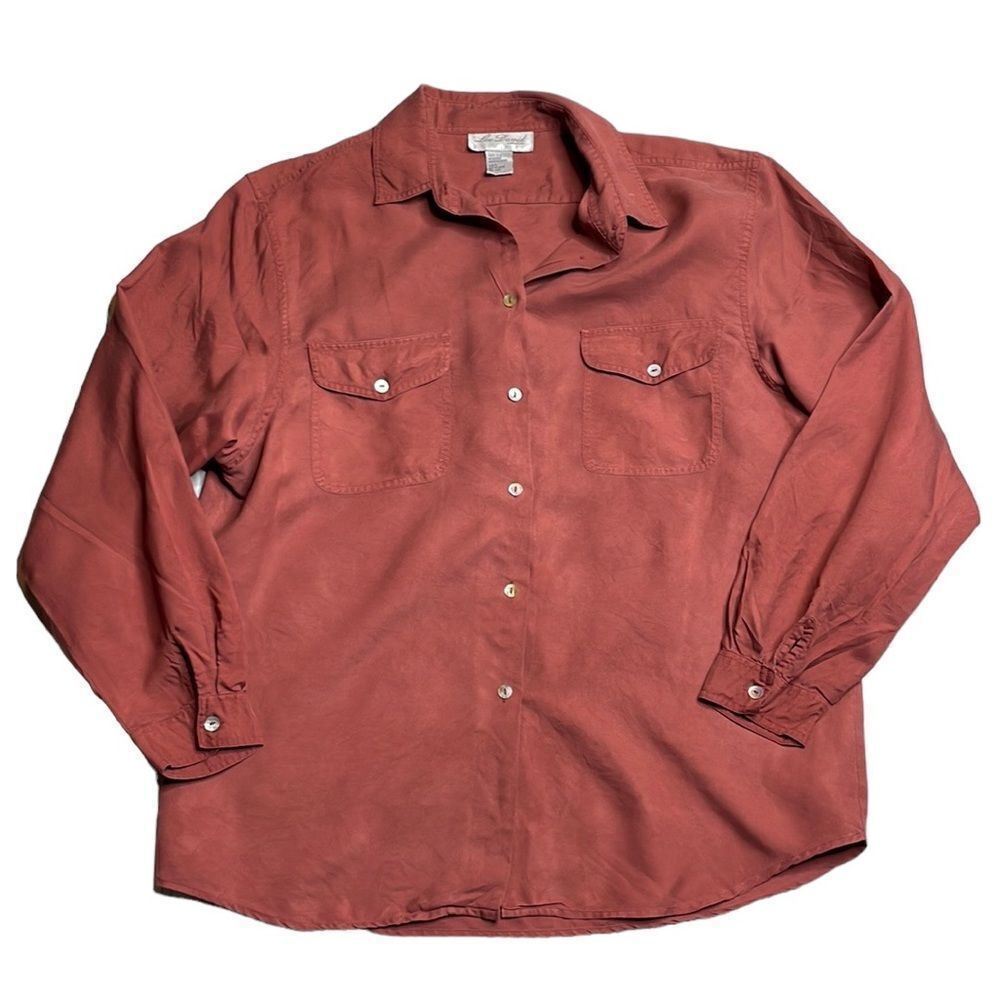 90s Vintage Dusty Burgundy Silk Lee David Button Down Large
